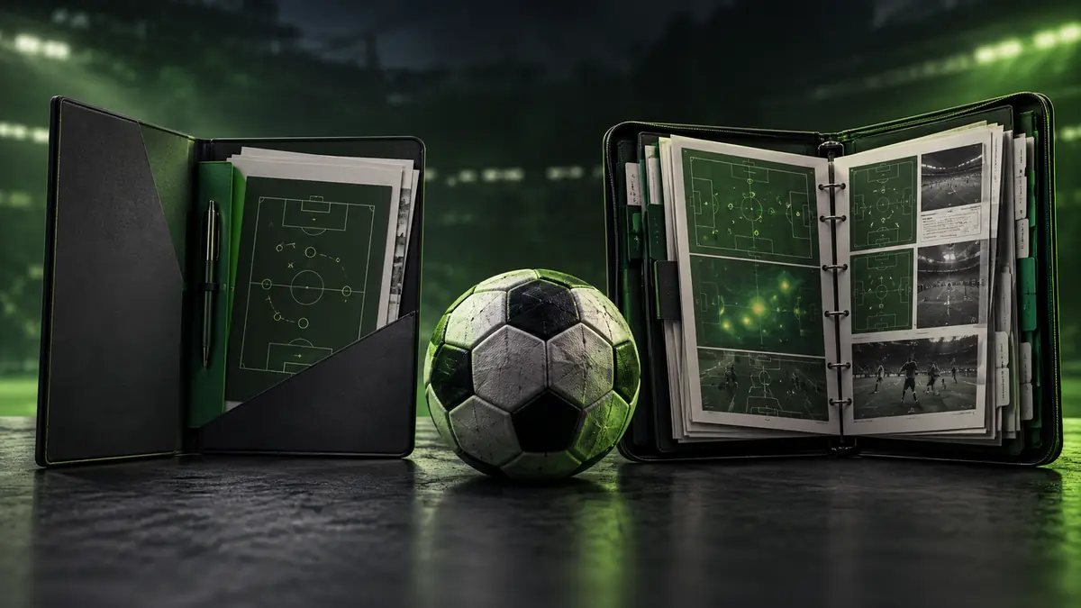 Free vs Premium Football Tips: What to Compare Two football research folders with different amounts of material beside a football.